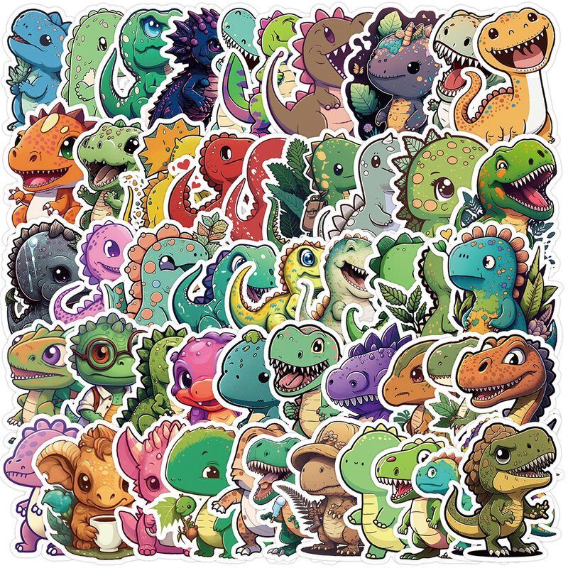 Dinossauro colorido dos desenhos animados adesivos para crianças, bonito, graffiti, impermeável, decalques de animais, bagagem, telefone, laptop, brinquedos, 10 pcs, 30 pcs, 50pcs