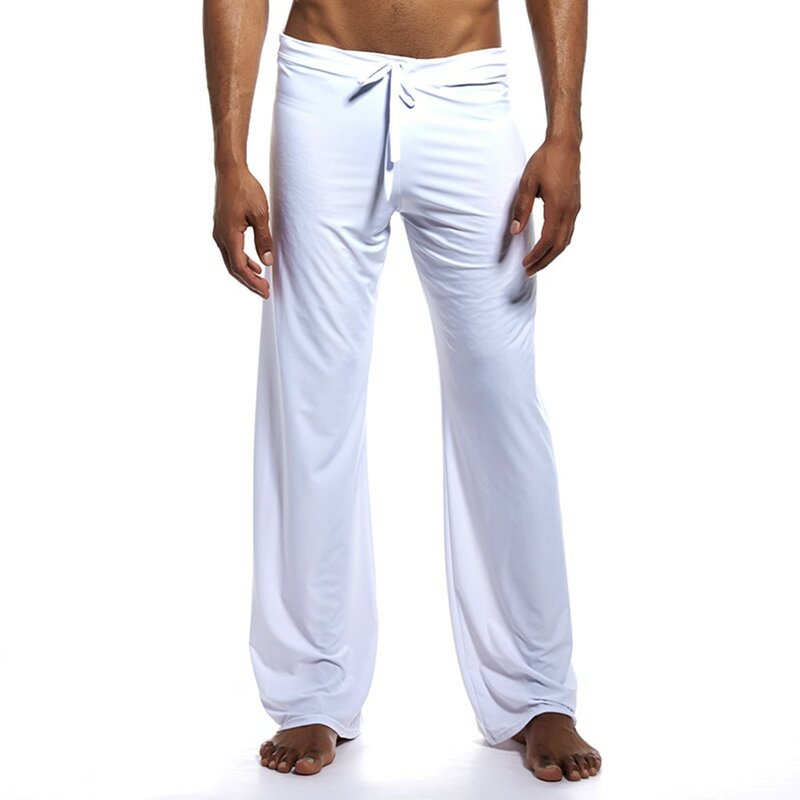 Męskie lodowy jedwab długie spodnie do salonu odzież domowa oddychająca miękka piżama do jogi spodnie luźna bielizna nocna