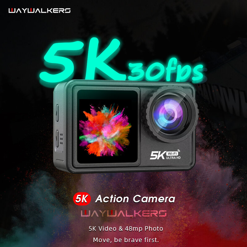 WAYWALKERS กล้อง5K 4K 60FPS ถอดได้ Dual หน้าจอวิดีโอ Go Mini กันน้ำกีฬาใต้น้ำ Cam pro