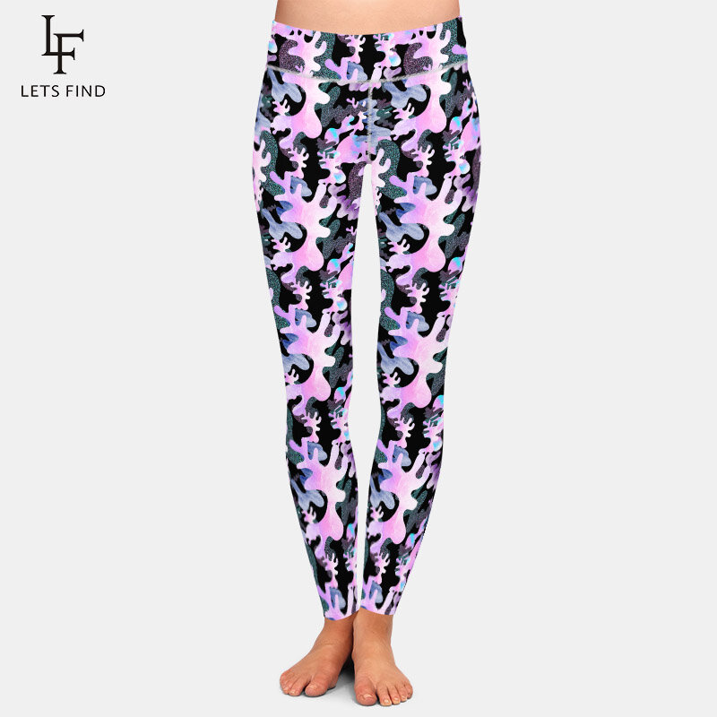 Letsfind 3d camuflagem impressão digital feminino leggings elásticos de cintura alta fitness leggings confortáveis e magros