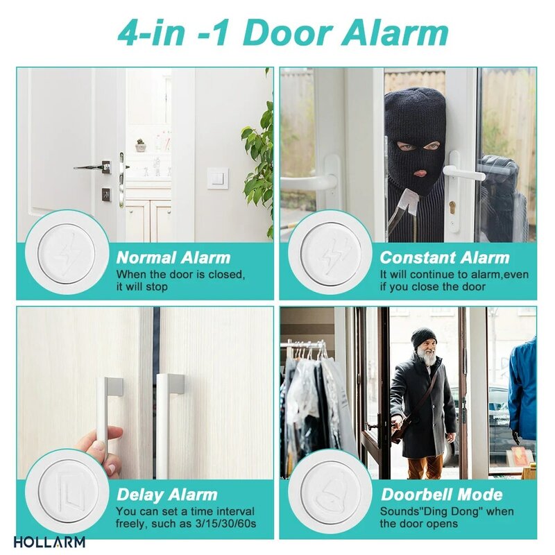 Hollarm sensor de abertura da porta sem fio tempo de atraso alarme da porta anti-roubo janela da porta alarme de segurança geladeira alarme sensor de porta