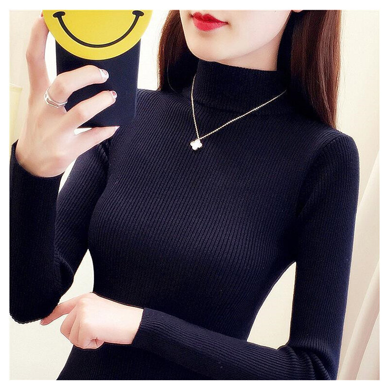 Large Knit Pullover Women Winter Sweater Long Sleeve Slim Knitted Jumper Sweater Bottom Top Female Clothes Woman Sweaters
