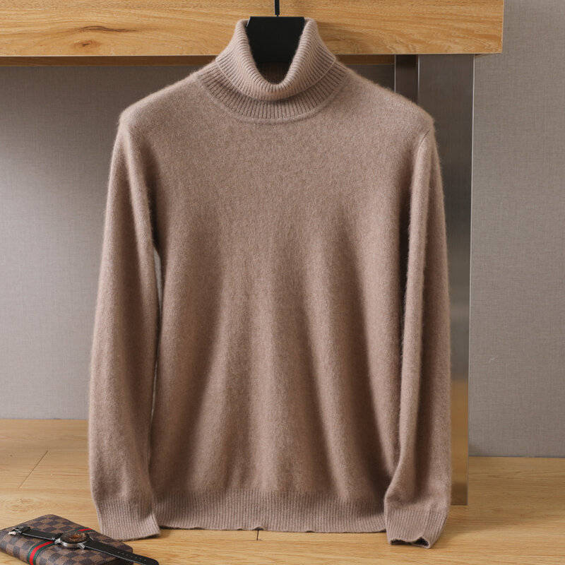 Мужская водолазка 100% норковый кашемировый свитер для мужчин 2023 Осень и Зима Свободный вязаный свитер большого размера сохраняющий тепло топ мужской джемпер