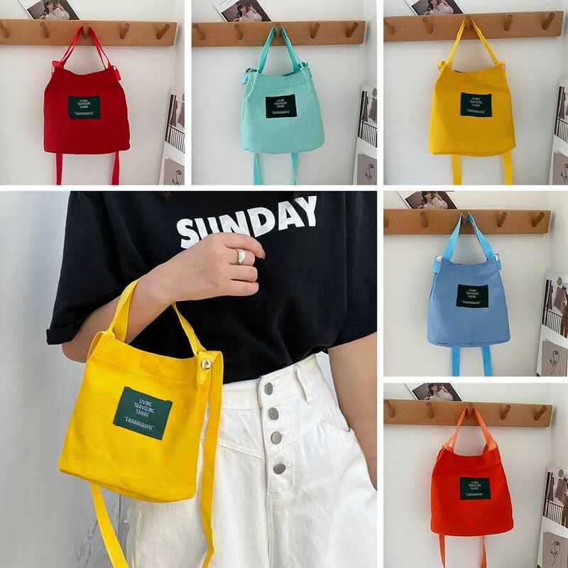 Tas tangan wanita, tas wanita kanvas, tas bahu tunggal, tas selempang wanita, warna Solid