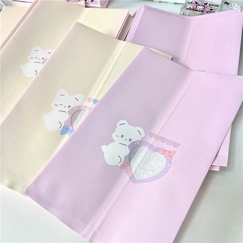 Sac en papier japonais et coréen 24x15cm, mignon ours lapin tenant sac en papier cadeau, emballage de bijoux, pochette de stockage de biscuits et de chocolat