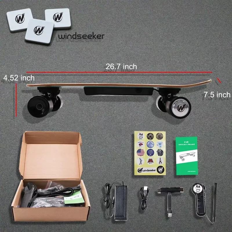 Skateboard électrique avec télécommande pour débutants, planche à roulettes électrique, moteur sans balais 350W, Max 12.4 MPH