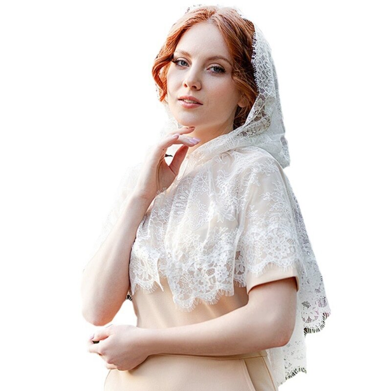 Pray Shawl for Ladies Lace Trim Shawl Breathable Sunproof Lace Scarf with Hoodie F3MD