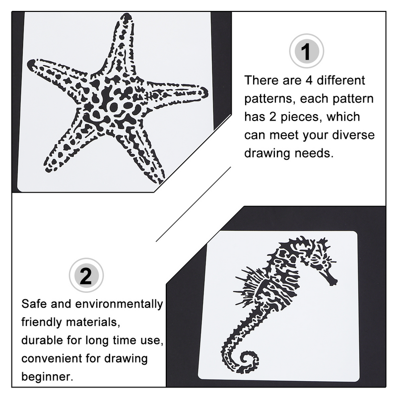 8 Pcs Hollow Out Starfish Seahorse Shell Cutout Painting Template Child Beach Templates The Pet Stencils