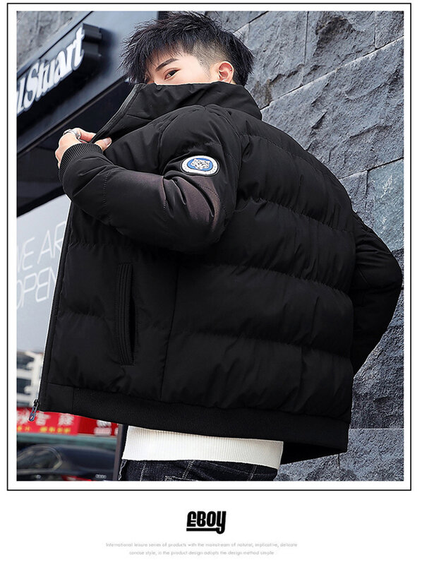 Chaqueta de algodón con cuello alto para hombre, abrigo grueso y cálido con cremallera, informal, con logotipo personalizado, a la moda, para invierno