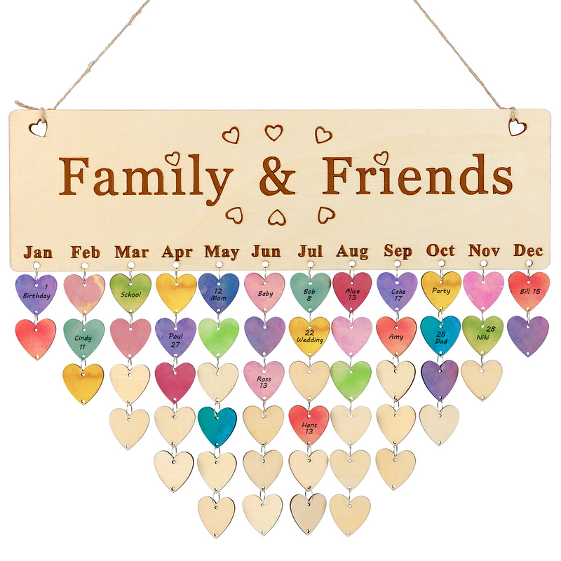 Wall Hanging Home Decoration Creative Family Birthday Calendar Plaque with Tags Family Birthday Board with Tags