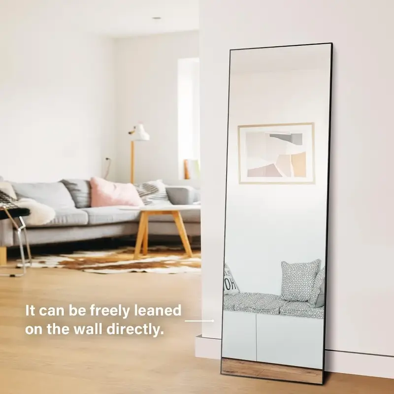 Espelho completo do corpo para o quarto, quadro de alumínio preto, mobília livre da sala de estar, frete home, 65 "x 22"