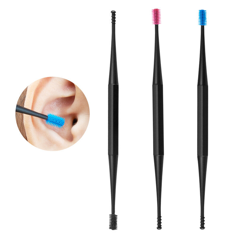 Tampone di cotone riutilizzabile Spiral Ear Wax Remover bastoncini in Silicone strumento per la pulizia dell'orecchio a doppia testa per la pulizia del trucco