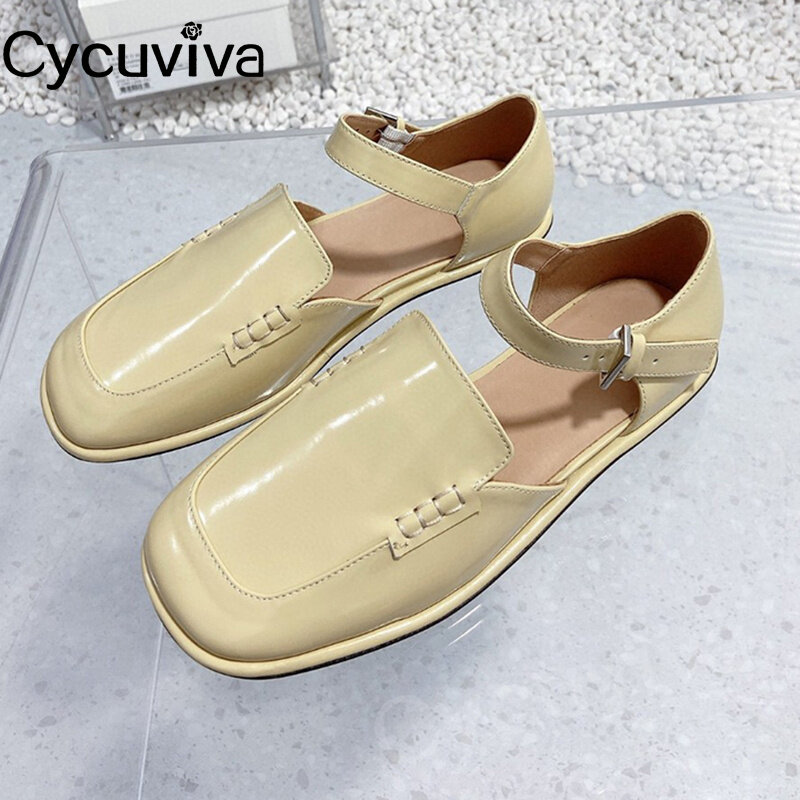 Summer Real Leather Flat Shoes Woman Pumps Wrap Toe Rome Sandals Designer Cover Heel Brand Flat Women Sandalias Mujer