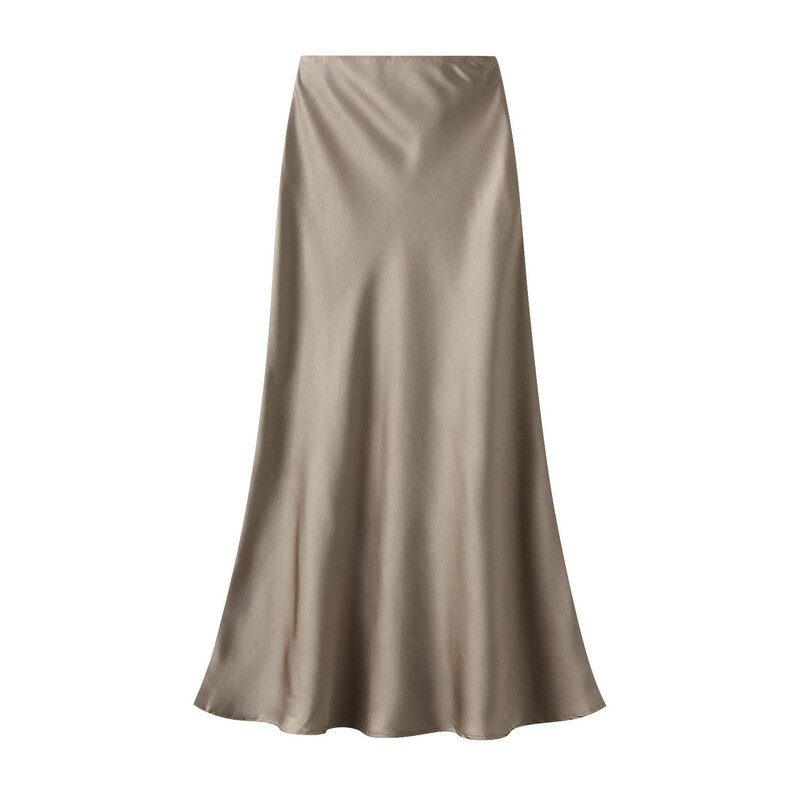 Falda de satén de acetato drapeado de gama alta para mujer, de longitud media falda de cola de pez, falda Adelgazante y envuelta en la cadera, Verano