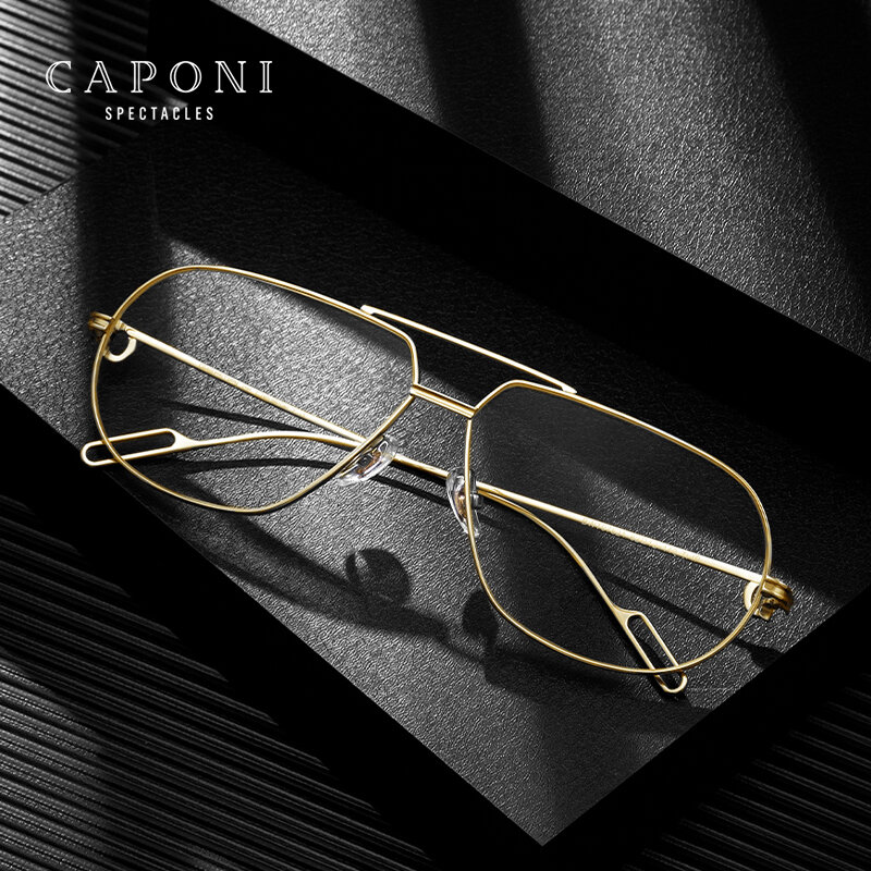 CAPONI 純チタン男性用メガネフレームアンチブルーライトコンピュータ眼鏡ファッションブランドデザイナー眼鏡 UV400 JF7521