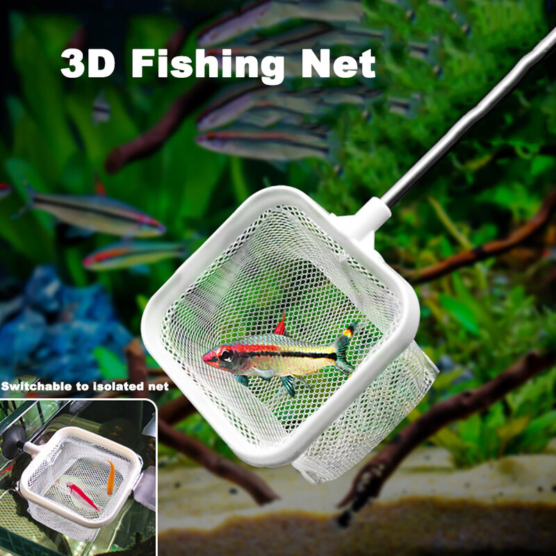 Aquarium Square Fishing Net With Suction Cup Extendable Long Handle Fishing Gear For Catching Fish Shrimp Tank Clean Accessories