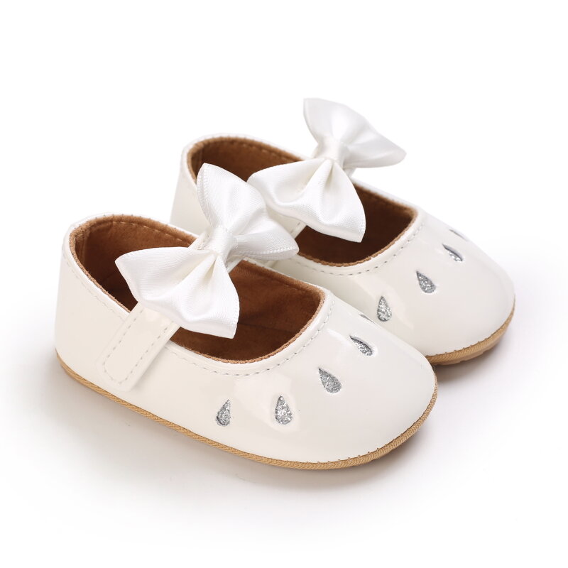 White Newborn Soft Soles Girl Baby Shoes Non-slip Rubber Soles Lovely Princess Shoes Breathable Leather Baby Walking Shoes
