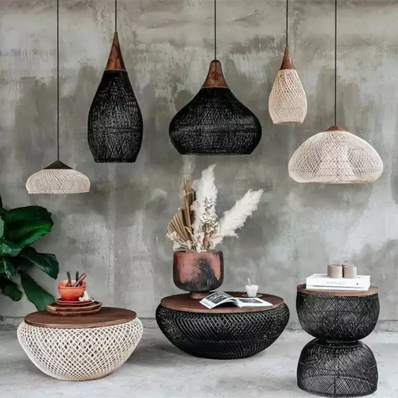 Дизайнерские подвесные лампы, винтажные светодиодные лампы ручной работы из ротанга, в японском стиле, освещение для кухонного островка, лофта, столовой