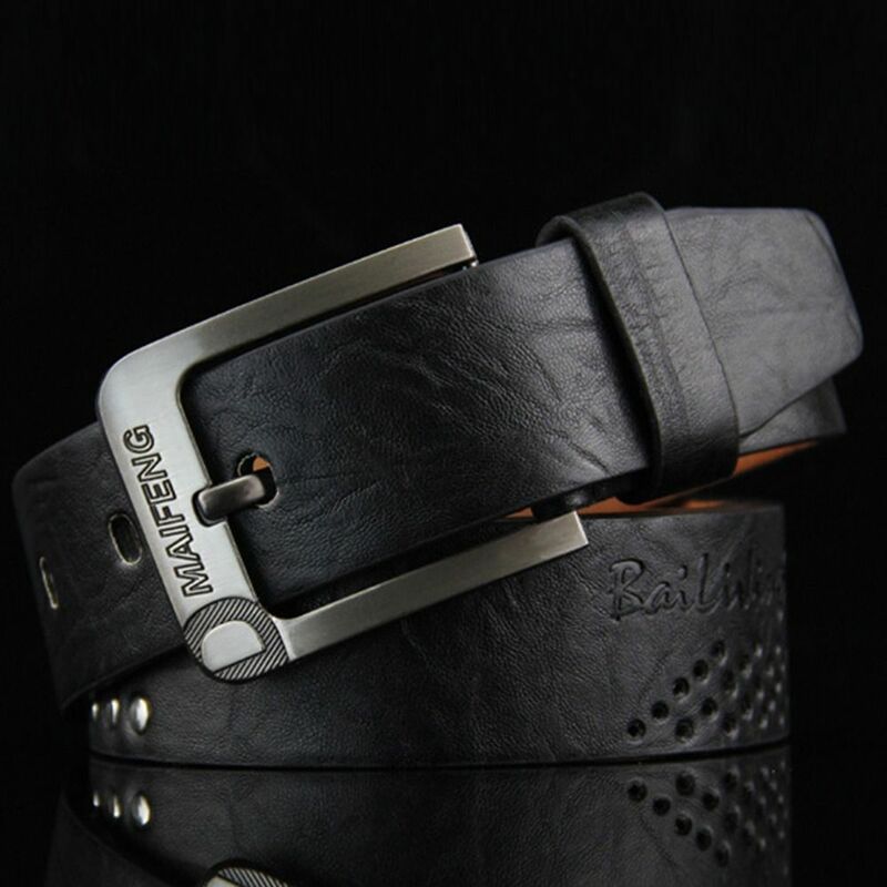 Cinturón de cuero con hebilla de Pin para hombre, cinturón informal, duradero, salvaje