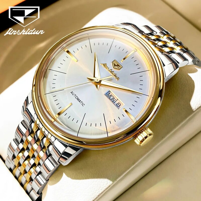 Jsdun นาฬิกากลไกสแตนเลสสตีลแบบเรียบง่ายคลาสสิกสำหรับผู้ชายนาฬิกาข้อมือของผู้ชายธุรกิจกันน้ำได้8938