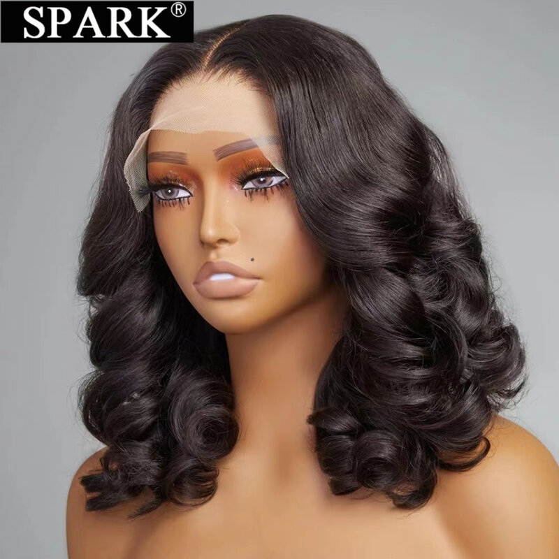 Peluca de cabello humano ondulado para mujeres negras, postizo de encaje Frontal peruano, corte Bob, Color Natural, predesplumada