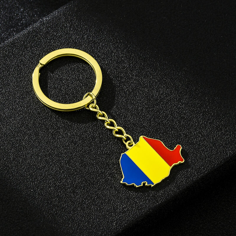 Mode Rumania peta bendera Gantungan Kunci baja nirkarat Pria Wanita gantungan kunci liontin perhiasan hadiah