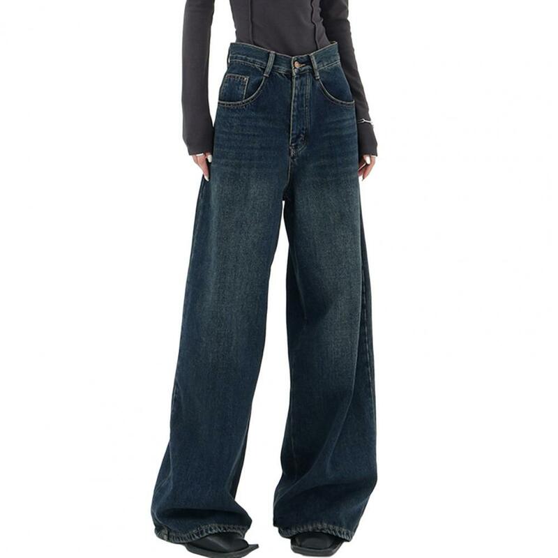 Women Wide-leg Jeans Vintage Wide Leg Denim Pants for Women High Waist Retro Jeans with Pockets Korean Fashion Baggy for Autumn