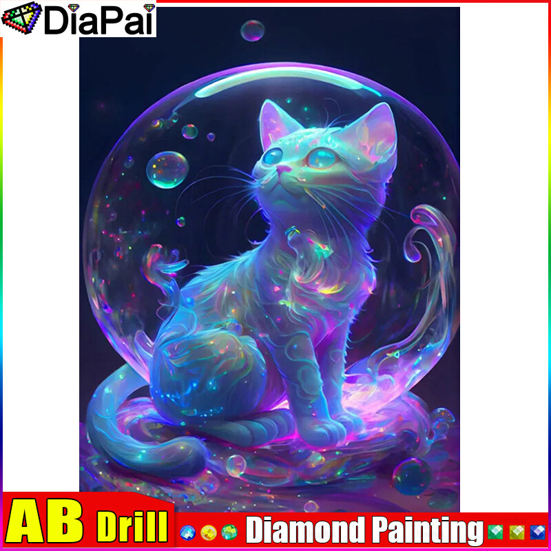 DIAPAI AB 5D Diy Diamond Painting Cross Stitch "Color Cat Animal" Home Decor Full Rhinestones Inlay Diamond Embroidery