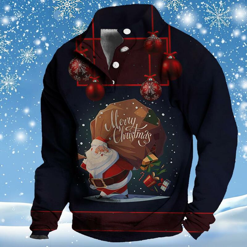 Atasan sweter berkancing Natal Tahun Baru, jaket Abarth hoodie untuk pria Y2k musim gugur lengan panjang motif 3d Atasan pakaian jalan