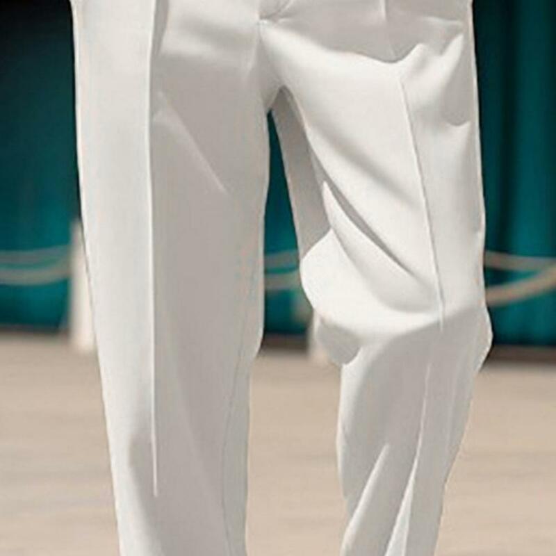 Men Suit Pants Mid Waist Loose Straight Wide Leg Pockwes Formal Business Ankle Length Men Commute Office Trousers