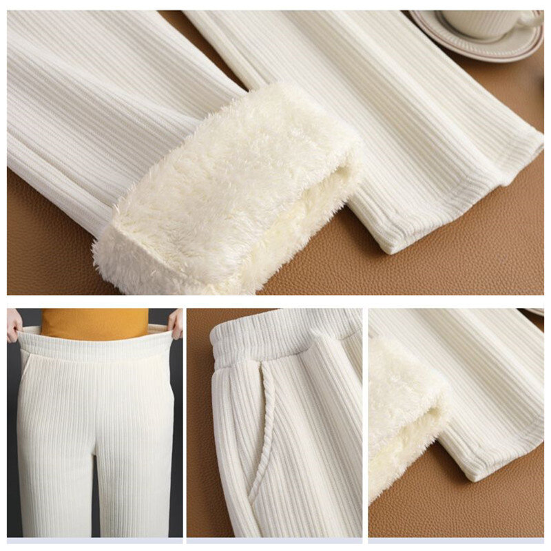 Grube aksamitne spodnie dla kobiet 2024 zimowe spodnie z szerokimi nogawkami dla kobiet koreańskie workowate spodnie damskie eleganckie spodnie zimowe szerokie spodnie