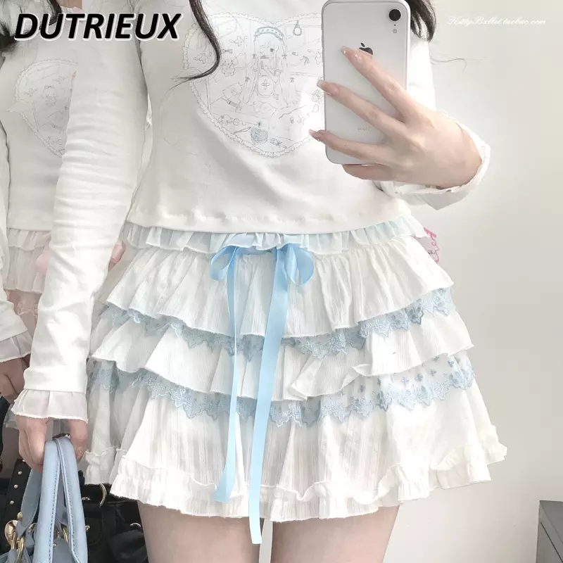 Женская мини-юбка с высокой талией, кружевная простая короткая юбка в японском стиле, лето 2024