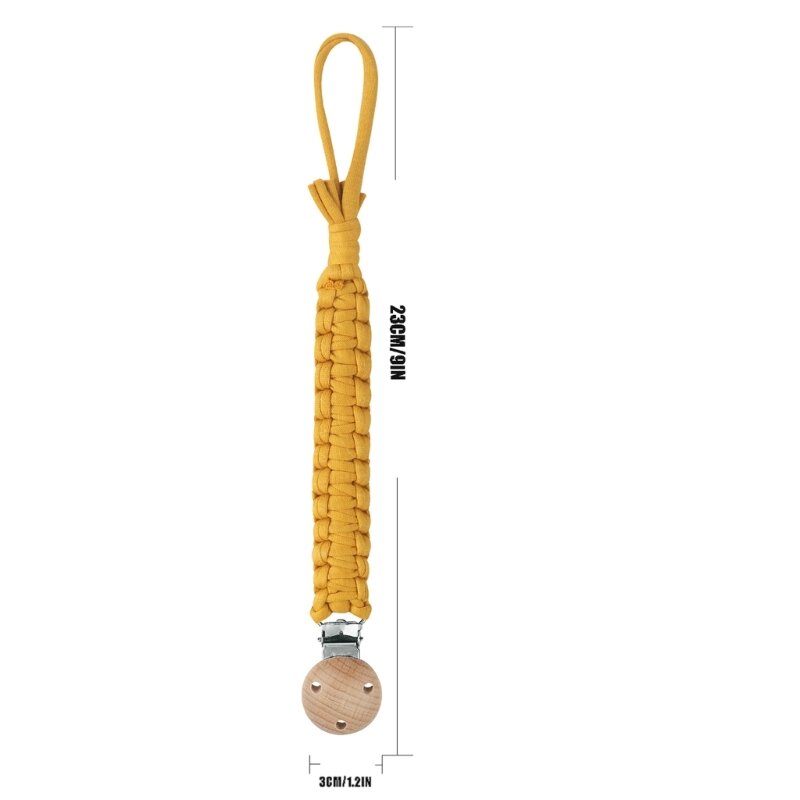 1 catena per ciuccio in cotone per bambini, morbida clip lenitiva per ciuccio in legno faggio