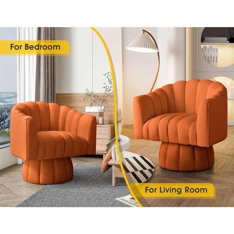 Living Room Chair Coffee Chairs Mid Century 360 Degree Swivel Cuddle Barrel Accent Coffee Chairs Bedroom Office (Orange) Cafe