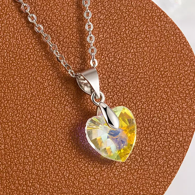925 Sterling Silver Heart Yellow Zircon Pendant Choker Necklaces For Women Luxury Jewelry Accessories Jewellery Argent 925