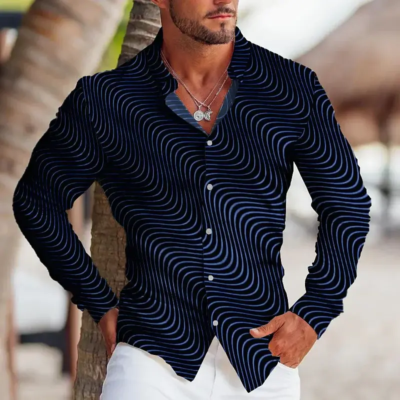 Модная винтажная племенная спортивная мужская яркая графическая рубашка с отворотом и пуговицами Повседневная фиолетовая синяя мужская рубашка блейзер