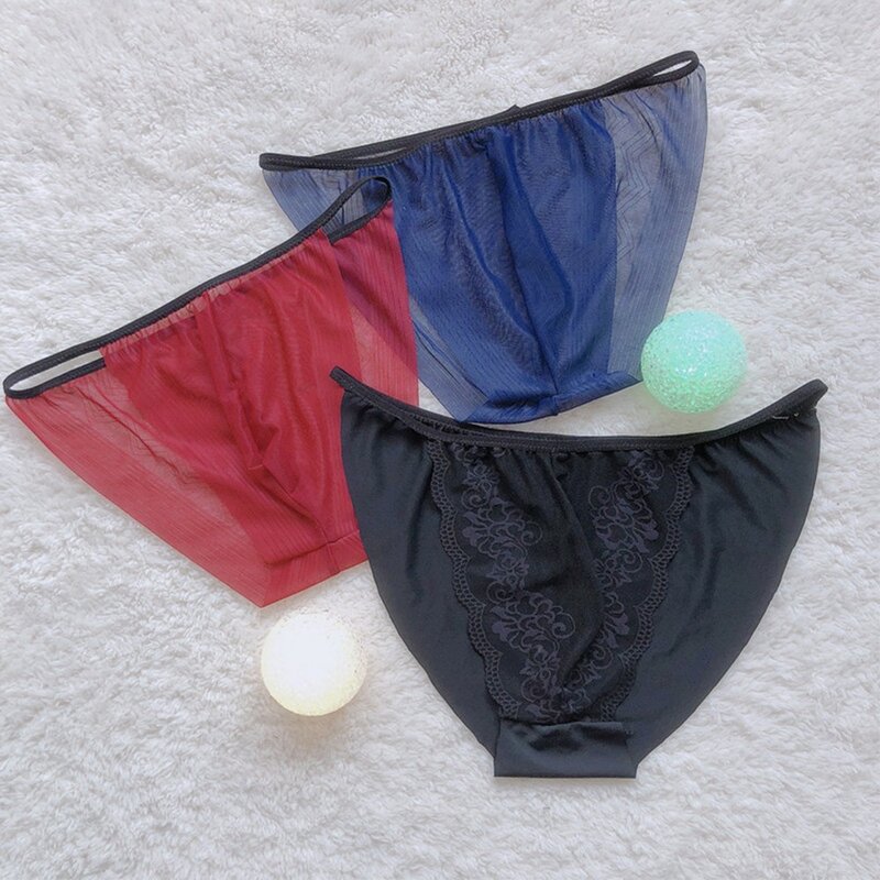 Slip transparent en maille de dentelle pour hommes, sous-vêtement sexy, poudres bombées, tongs de bikini, élasticité douce, caleçon respirant, lingerie d'été solide