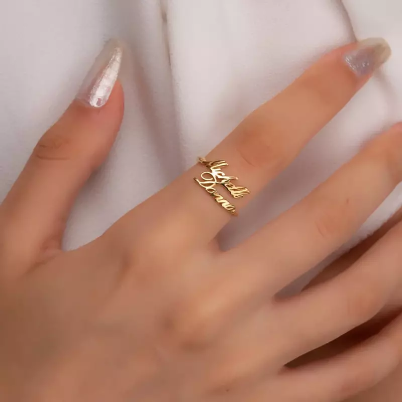 Кольца На заказ-женские регулируемые кольца из нержавеющей стали с двойным именем на заказ-изысканные модные простые украшения