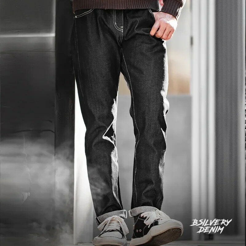 Мужские Винтажные джинсовые брюки Maden, серебристые прямые штаны из необработанной джинсовой ткани, 13 унций, размеры от 28 до 38, одежда для мужчин, 2022