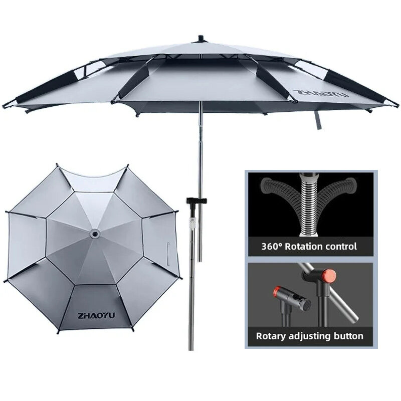 Payung memancing luar ruangan yang ditingkatkan, payung memancing 2.0/2.2/2.4/2.6M dapat disesuaikan, payung besar, payung lipat, lapisan tebal ganda