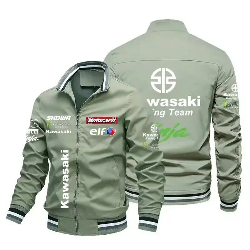 Куртка мужская мотоциклетная с принтом логотипа Kawasaki