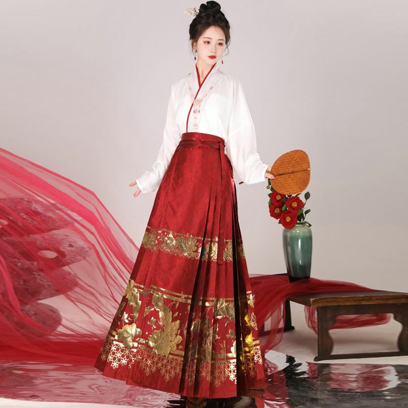 Yourqipao Horse Face Skirt Hanfu Chinese Wesdding Ming Dynasty Women's Traditional Dress Embroidered Skirt Bride Toast Dresses