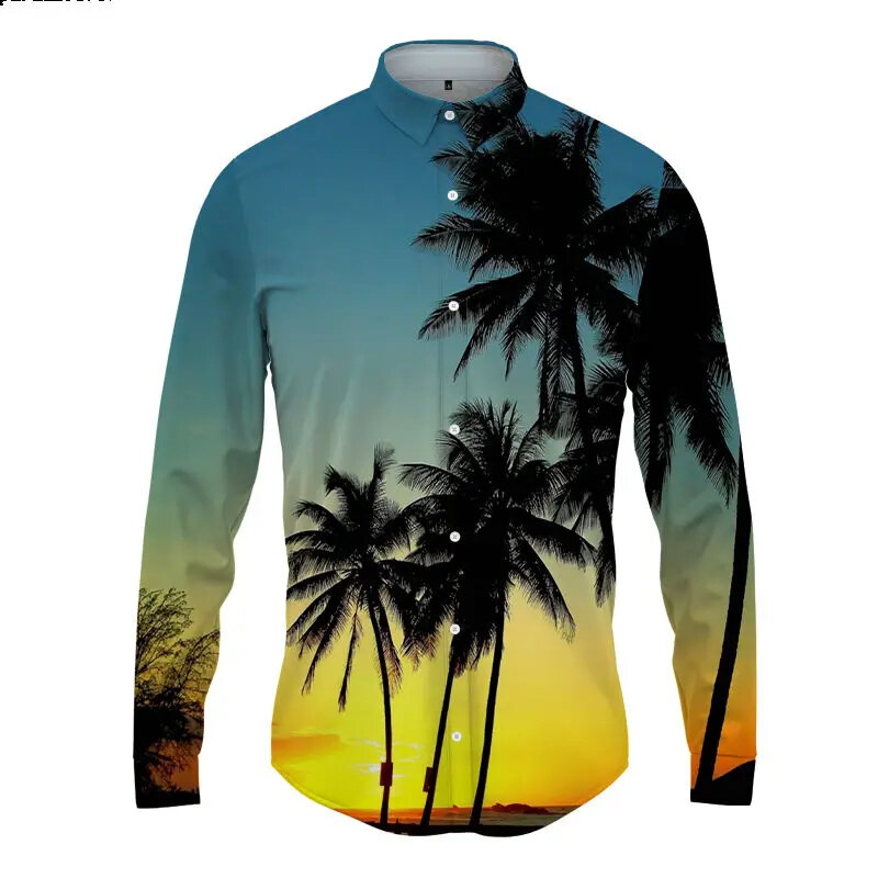 Hawaii Coconut Tree 3D Print Shirt primavera e autunno nuova camicia a maniche lunghe di alta qualità Street Fashion Button camicie e camicette