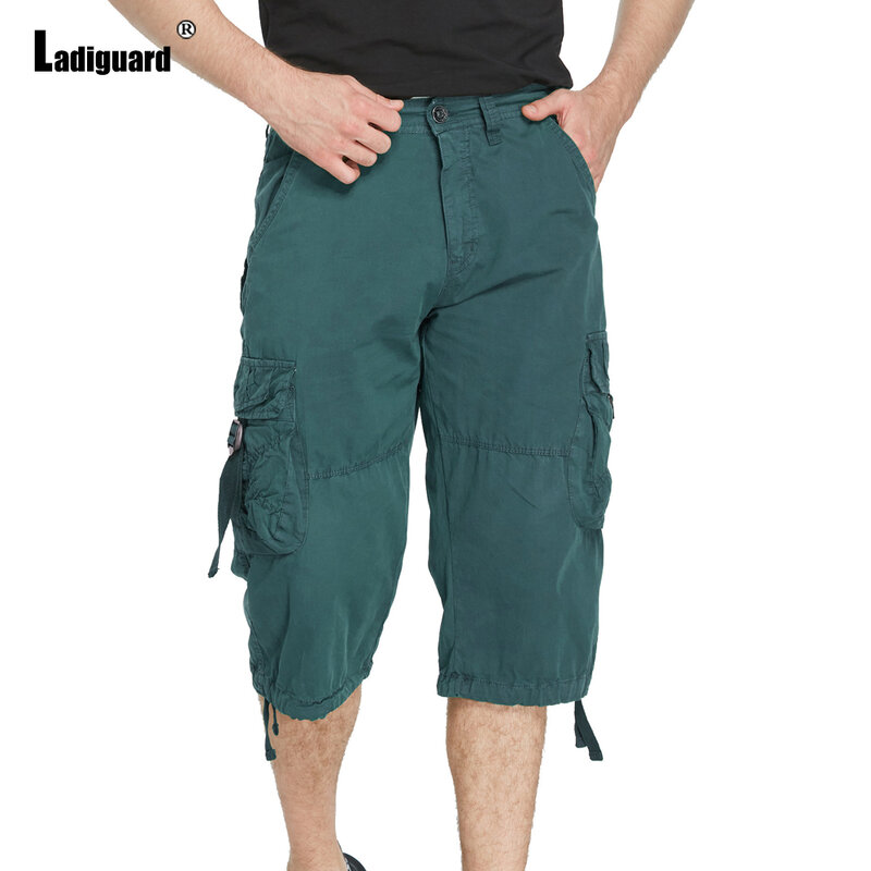 Ladiguard-pantalones cortos Cargo de talla grande para hombre, pantalón hasta la rodilla con bolsillo, color caqui y gris, ropa informal de calle para verano, 2023