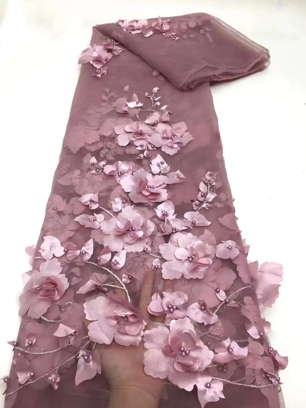 Tela de encaje francés con flores en 3D, tejido africano de alta calidad con cuentas, para x-0200 de boda, 2022