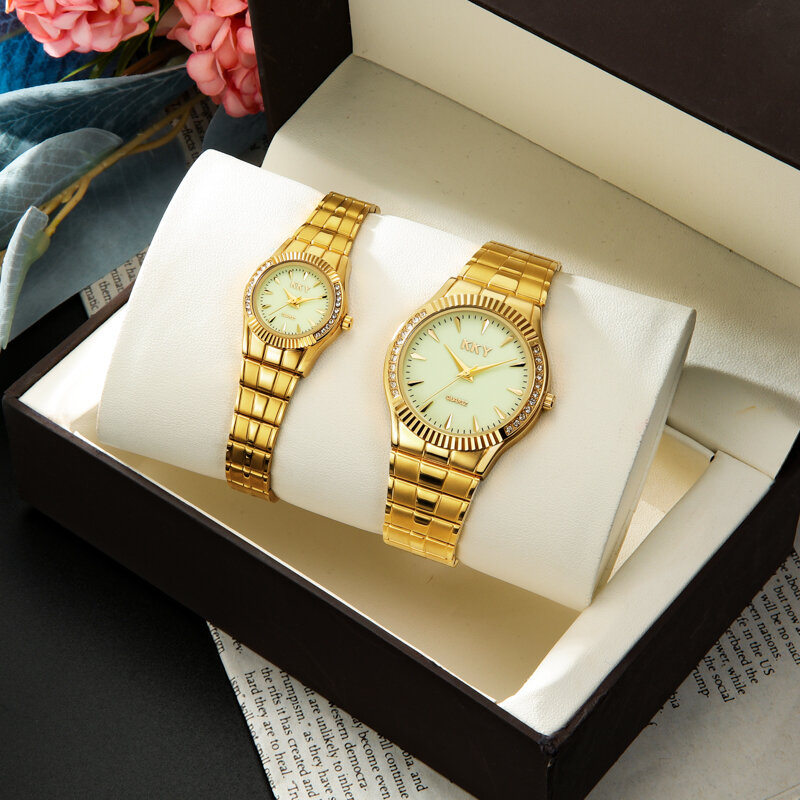 KKY New Luxury Gold Watch for Men and Women, Fashionable Sports Waterproof Diamond Watch, Couple Quartz Watch
