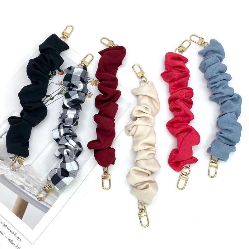 1pc Women Mobile Phone Anti-fall Anti-lost Elastic Pleated Wrist Strap Solid Color Fashion Simple Gift Bag Accessories Pendant