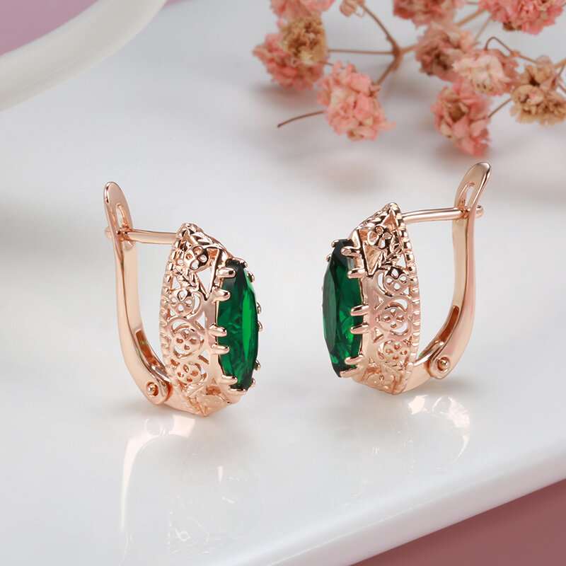 SYOUJYO Red Horse Eye Natural Zircon Earrings For Women 585 Rose Gold Color Vintage Jewelry