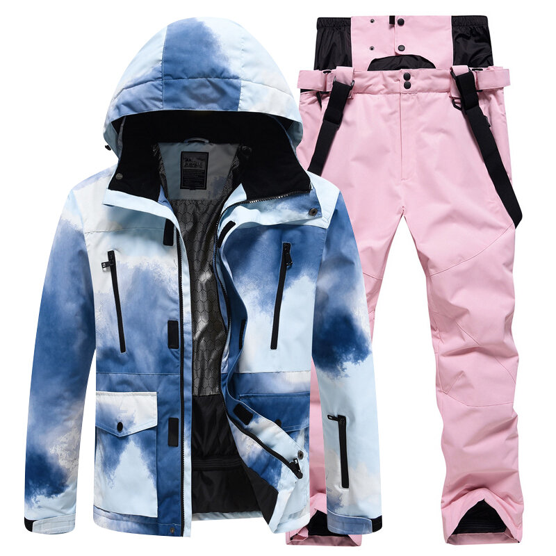 Conjunto de roupa de esqui para homens e mulheres, quente e respirável, windproof, snowproof, adequado para esqui ao ar livre e indoor,-30 ℃