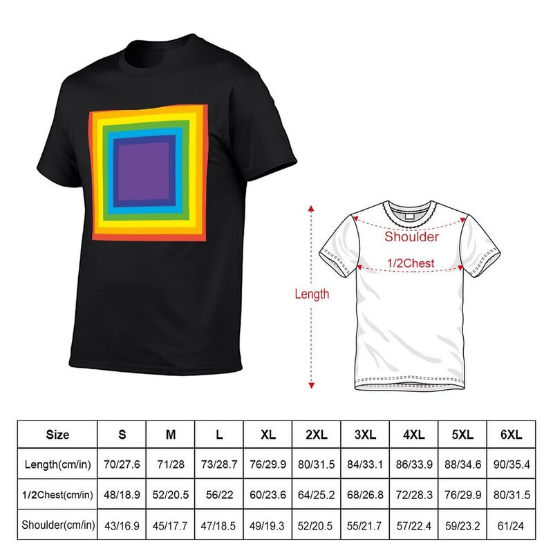 T-shirt quadrada cor arco-íris para homens, roupa de secagem rápida